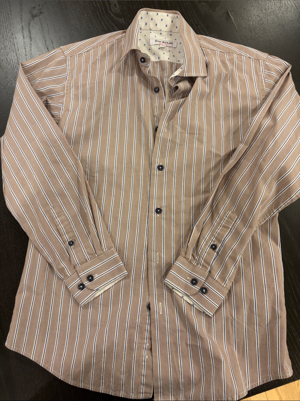Brown and White Striped Men's Dress Shirt